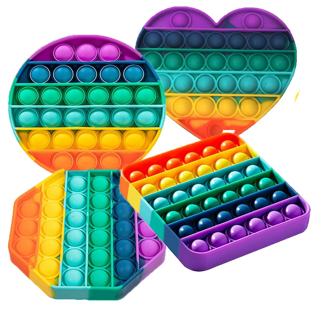4 Pack Rainbow Colors Push Pop It Fidget Bubble Sensory Stress